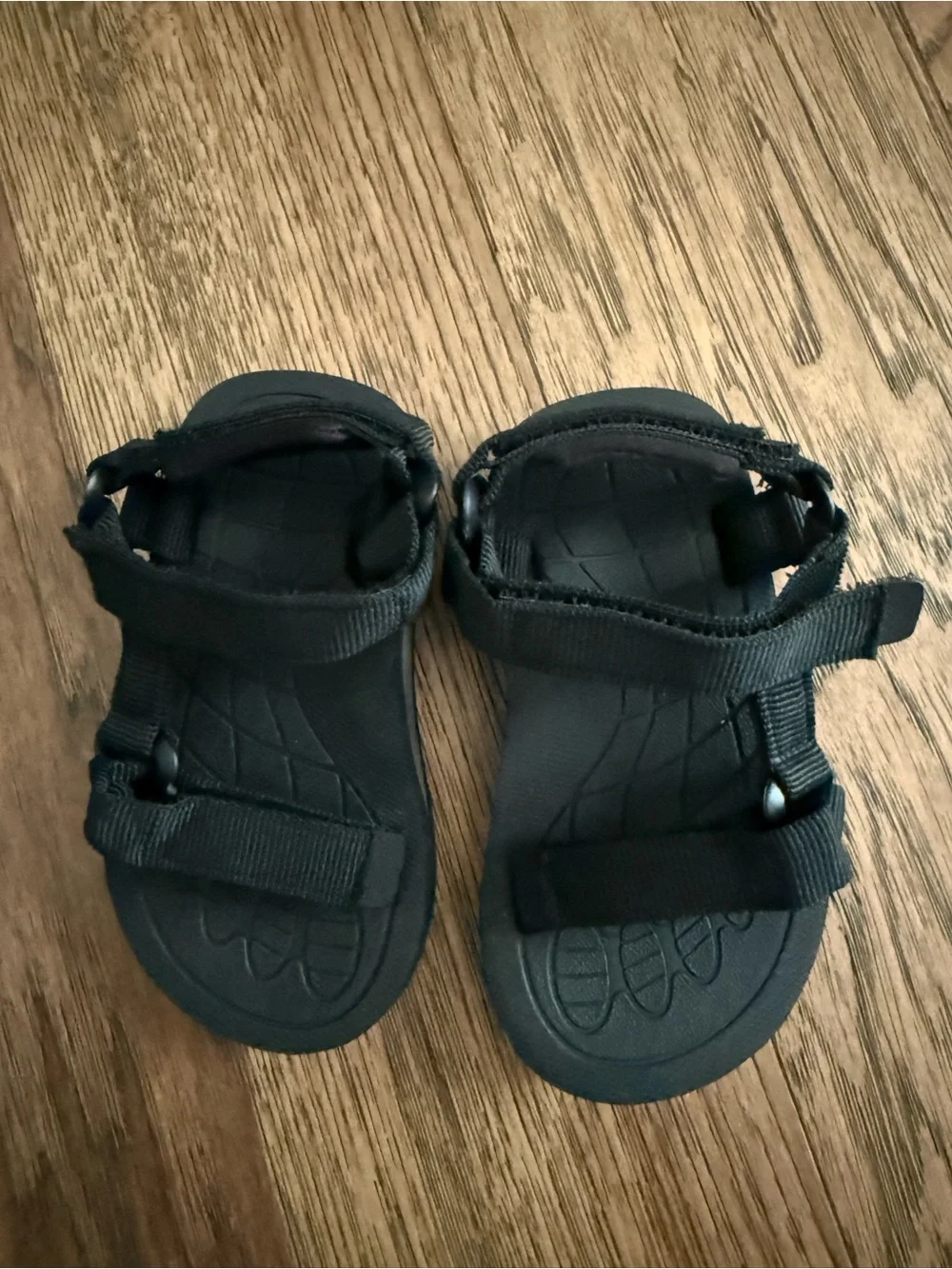Kids Wide Black Adjustable Strap Sandals